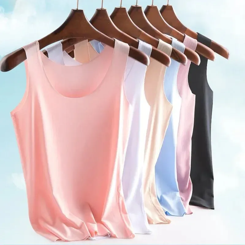 Tank Tops Summer Seamless Ice Silk Vest Women Wear Undershirt Underwear Female Students Korean-Style Slim Strap — image 2