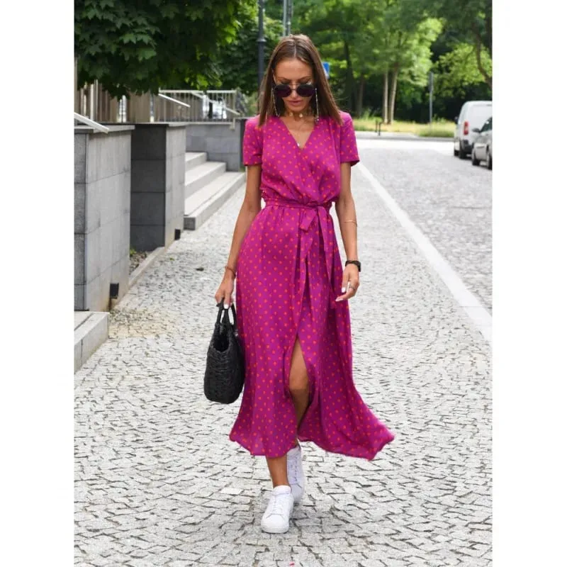 Printed Dress 2025 Summer V-neck Split Fork Medium and Long Group European and American Cross-border Women's Clothing