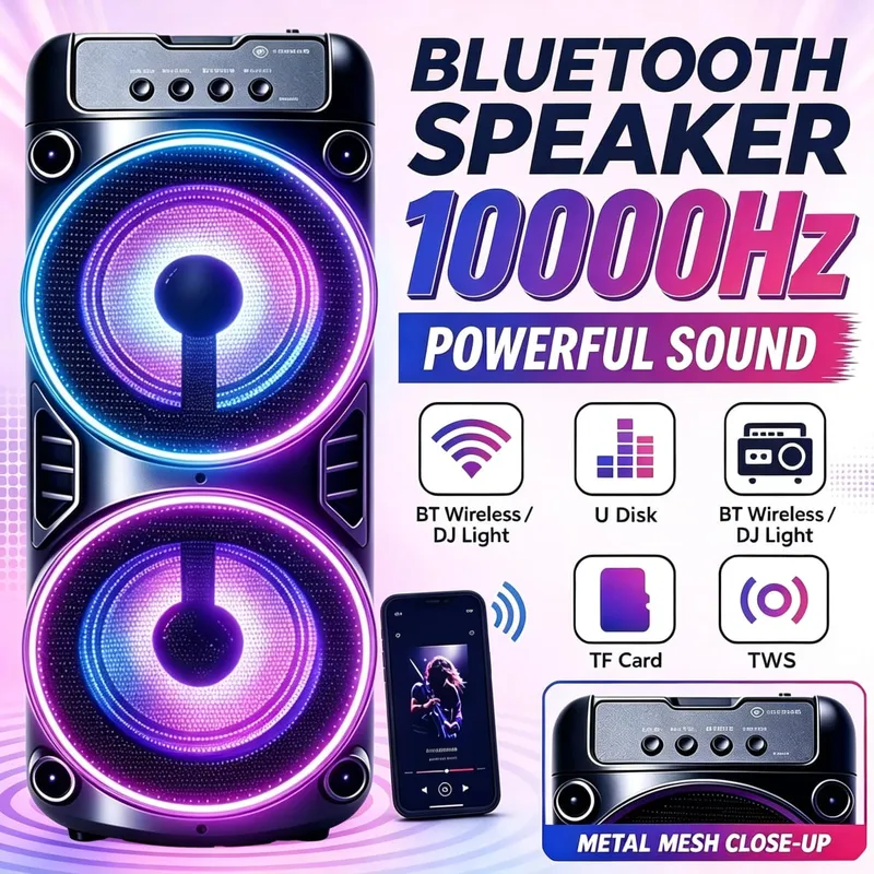 Professional Large Bluetooth Speaker Portable Design Featuring JBL Subwoofer Party Box LED Lights Compatible with BT/USB/TF/AUX/FM/TWS/MIC/EQ Functions Professional Karaoke. Ideal Gift for Birthdays Christmas and New Year