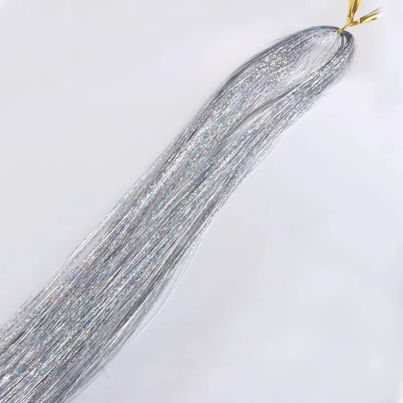110cm Colorful Shiny Threads Glitter Hair Tinsel Kit Gold Purple Blue Silk Hair Glitter String Extensions Accessories for Women — image 15