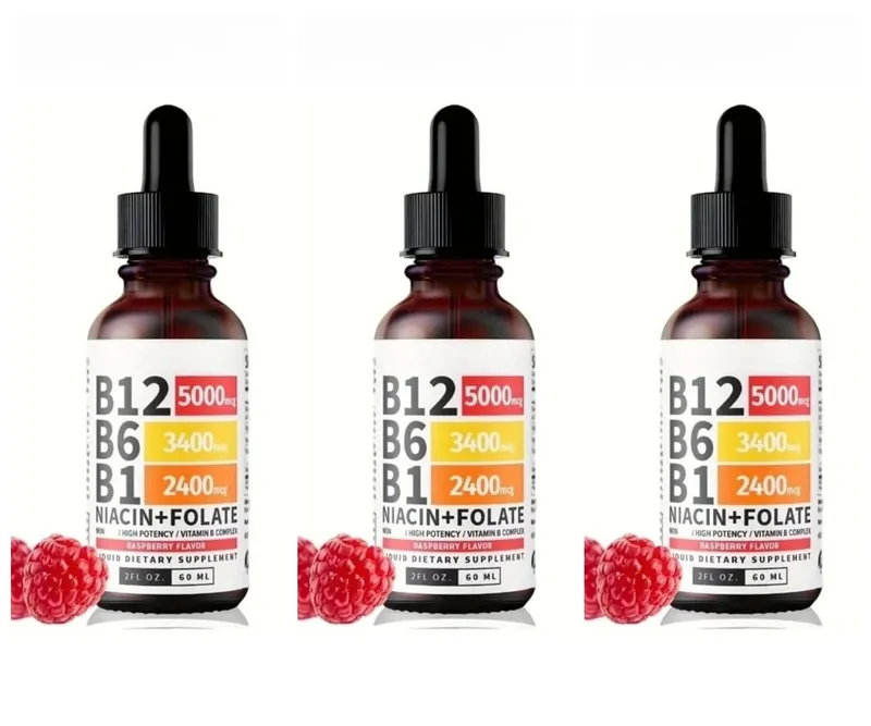 Vitamin-B12-Flüssigkeitstropfen, 60 ml, Himbeergeschmack, mit Vitamin B6+B1 usw. Multivitamin unterstützt die Energierückgewinnung und die Gesundheit des Gehirns und des Herzens — image 9