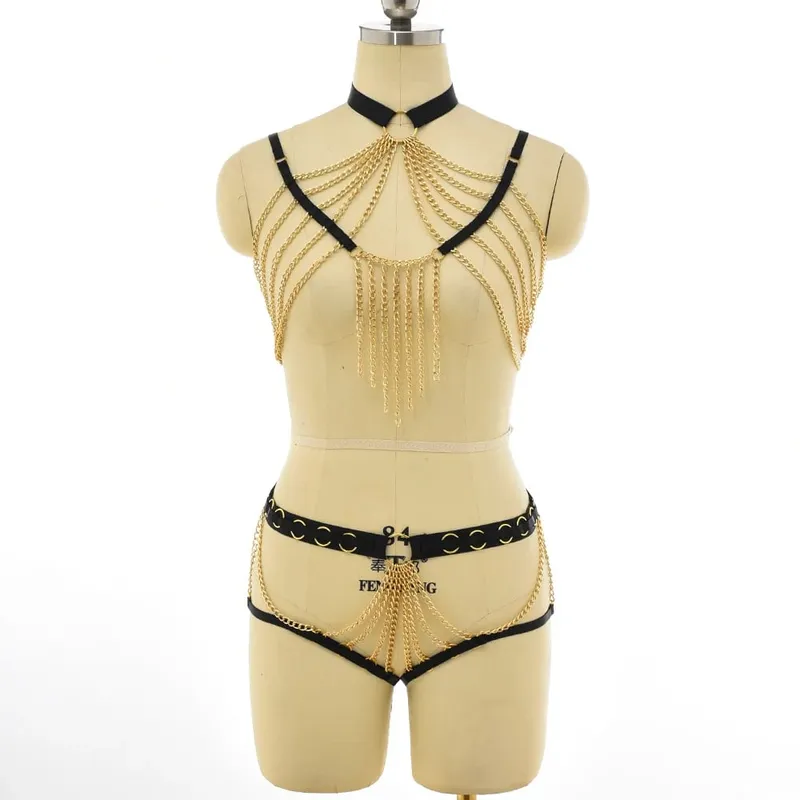 Gothic Elastik Body Harness Cage Bra Hollow Laraskan Set Pakaian Dalam Seksi Punk Halloween Feather Performance Pakaian Bondage Harness — image 11