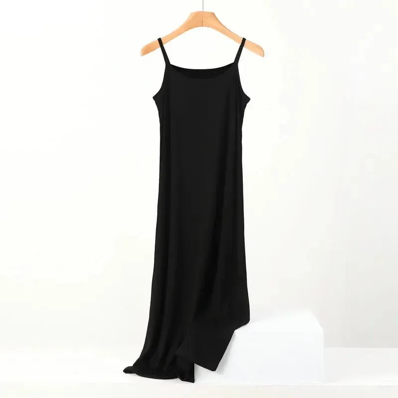 Plus Size Spring and Summer Versatile Slim Long Inner Nightgown Suspender Modal Cotton Solid Color Bottoming Dress