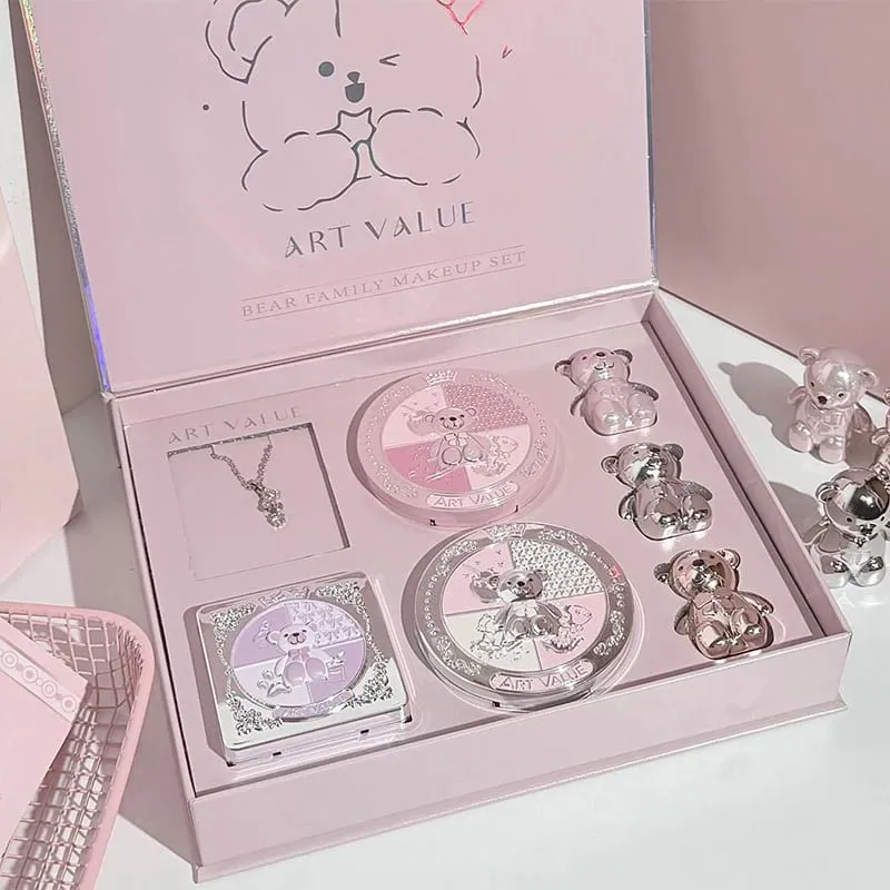 ART VALUE 7PC Makeup Sets Include 3 Colors Matte Lip Mud 1 Pressed Powder 1 Blush 1 Eyes Palette 1 Necklace Beauty Makeup Sets