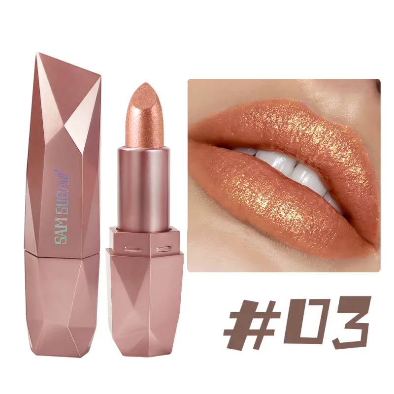 Diamond Glitter Lipstick Long Lasting Waterproof Moisturizing Highly Pigmented Metallic Shine Pearlescent Non Stick Cup Lipstick — image 10