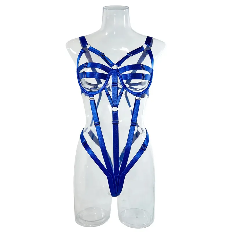 Women's Ribbon Splicing Steel Ring Backless Jumpsuit Underwear Sexy Solid Patchwork Steel Ring Bodysuit Perspective Intimates — image 1