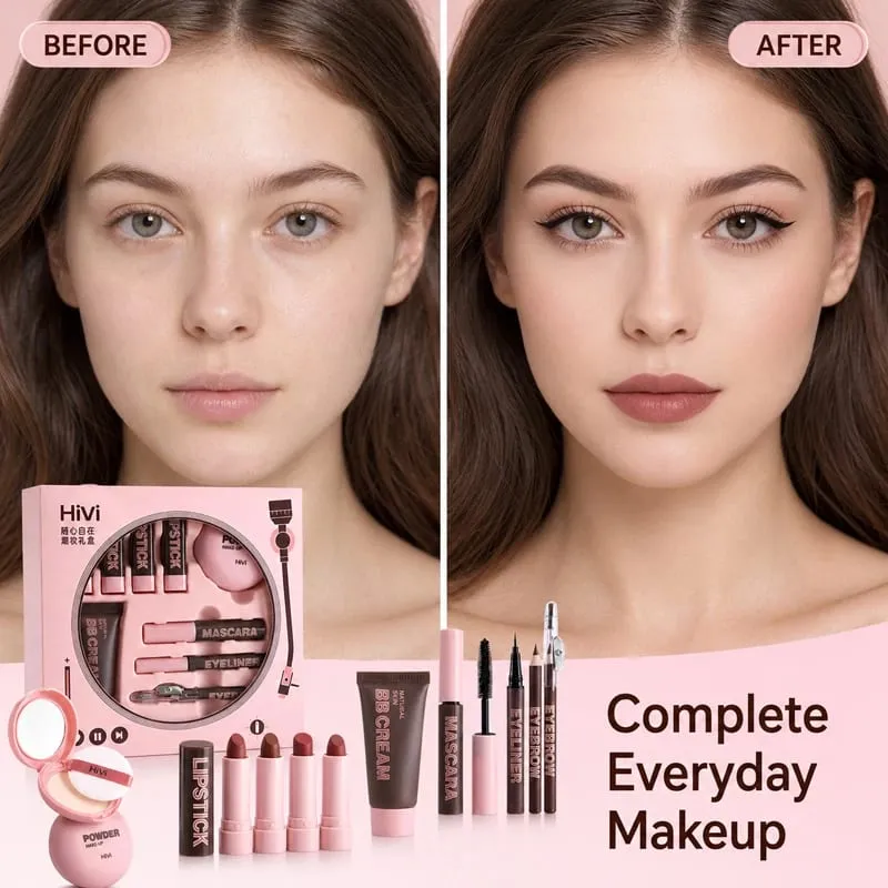 9PCS Makeup Gift Set for Women All-in-One Lipstick Mascara Eyeliner BB Cream Powder Compact Travel Beauty Kit for Beginners — image 2