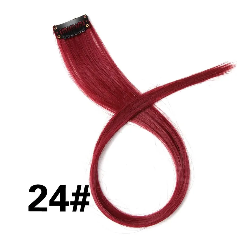 Straight Colored Hair Piece Hair Extensions Clip In Highlight Rainbow Hair Pink Blue Purple Synthetic On Clips For Women Girls — image 30