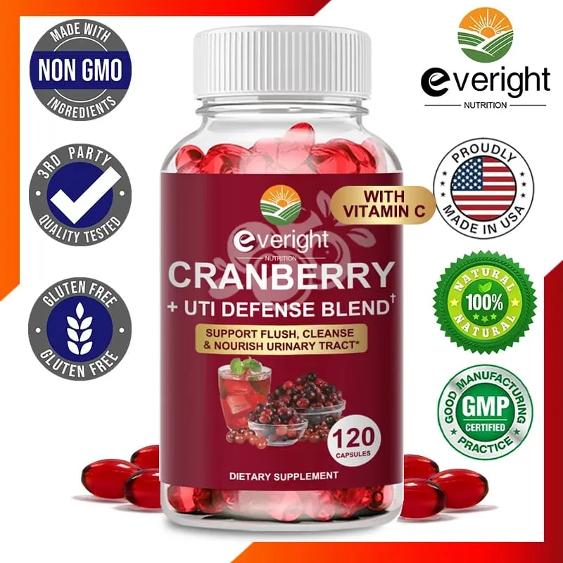 Kapsul Cranberry untuk Wanita - Campuran Pertahanan UTI dengan Vitamin C E - Saluran Kencing & Pundi kencing Sokongan Kesihatan pH Faraj Buah pinggang