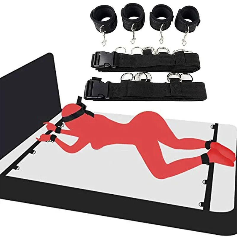 Restraint Set BDSM Bondage Handcuffs & Ankle Cuffs Slave On The Bed Open Leg Flirt Sex Toys For Women Couples Erotic No Vibrator — image 1