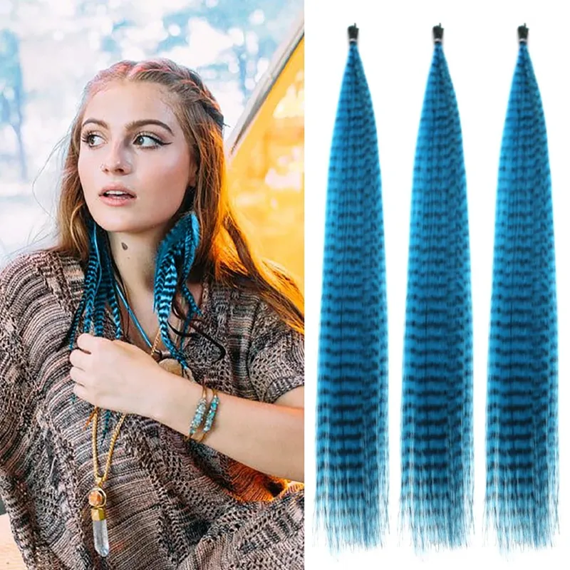 30roots สีสังเคราะห์ Feather Stripe hair Extension 16 นิ้ว I Tip Party คอสเพลย์สำหรับเทศกาลดนตรีฮาโลวีนคริสต์มาส — image 13