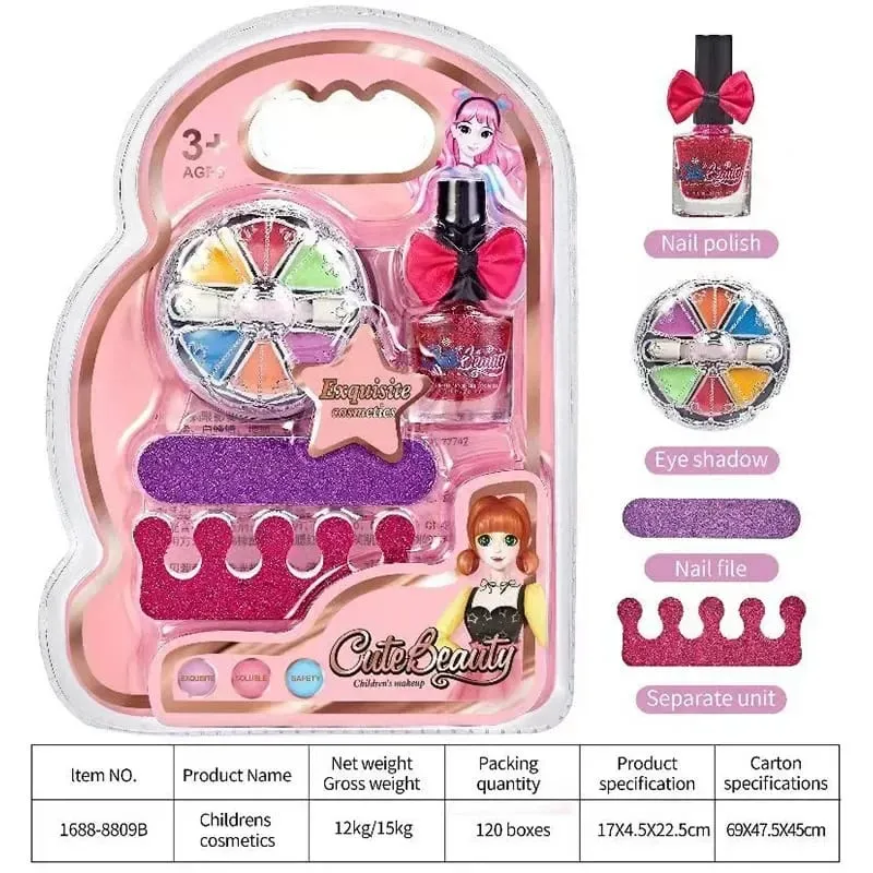 Children Makeup Kit Lipgloss Eyeshadow Nail Polish File Non-toxic Makeup Princess Girl Cosmetics Washable Christmas Gift For Kid