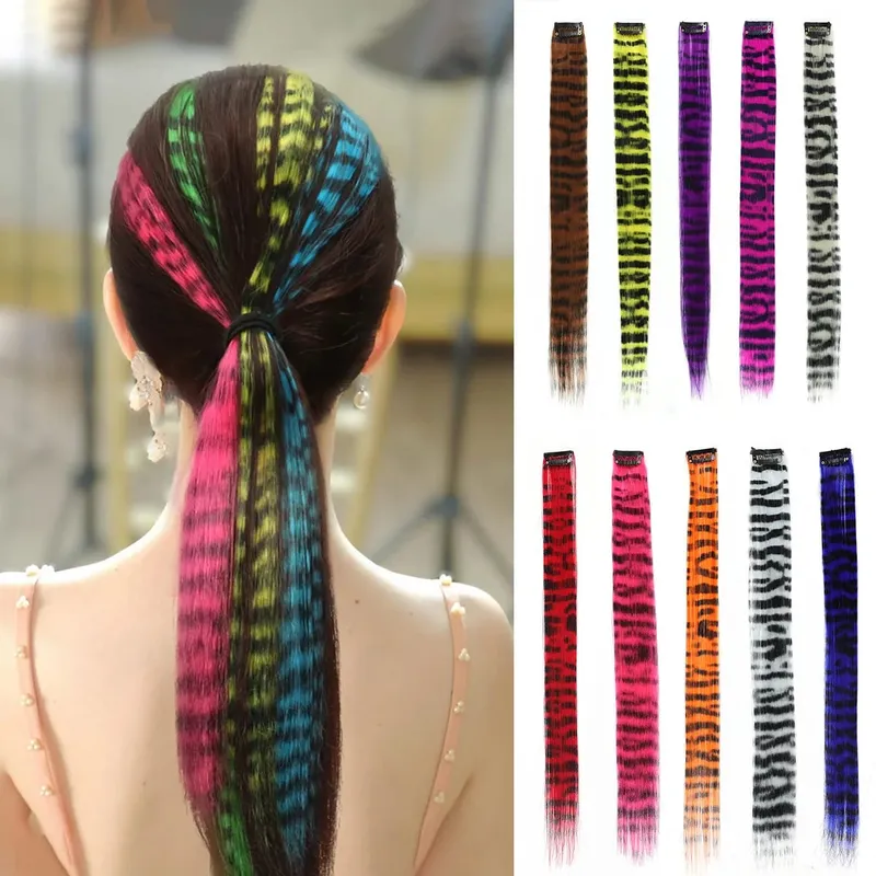 Feather Hair Extensions Colored Synthetic Hair Feather Colorful False Hair Extension Mixed Color Straight Hair For Women Girls — image 2