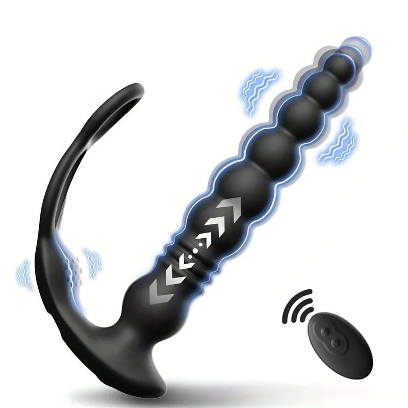 Male Prostate Massager Telescopic Anal Vibrator with Penis Ring Butt Plug Remote Control Wearable Anus Adult Sex Toy for Men Gay — image 6