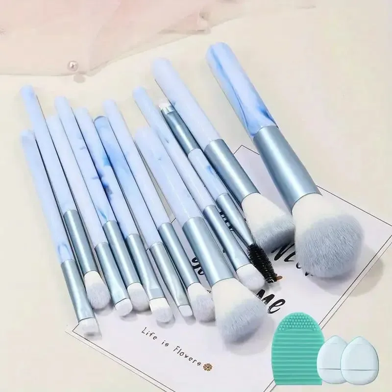 12PCS Makeup Brush Set Blue Foundation Concealer Blush Powder Eye Shadow Kabuki Blending Cosmetic Soft Fluffy Female Makeup Tool — image 8