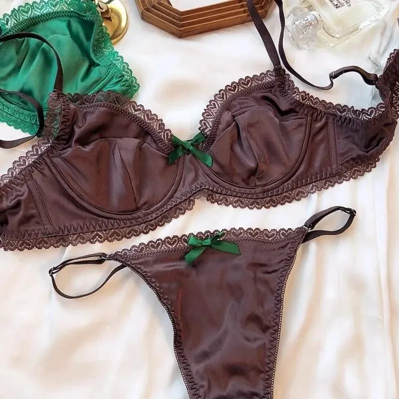 Femmes ensemble de sous-vêtements en soie glacée Sexy dentelle voir à travers soutien-gorge Push Up ensemble été printemps rassemblé respirant Lingerie et culotte