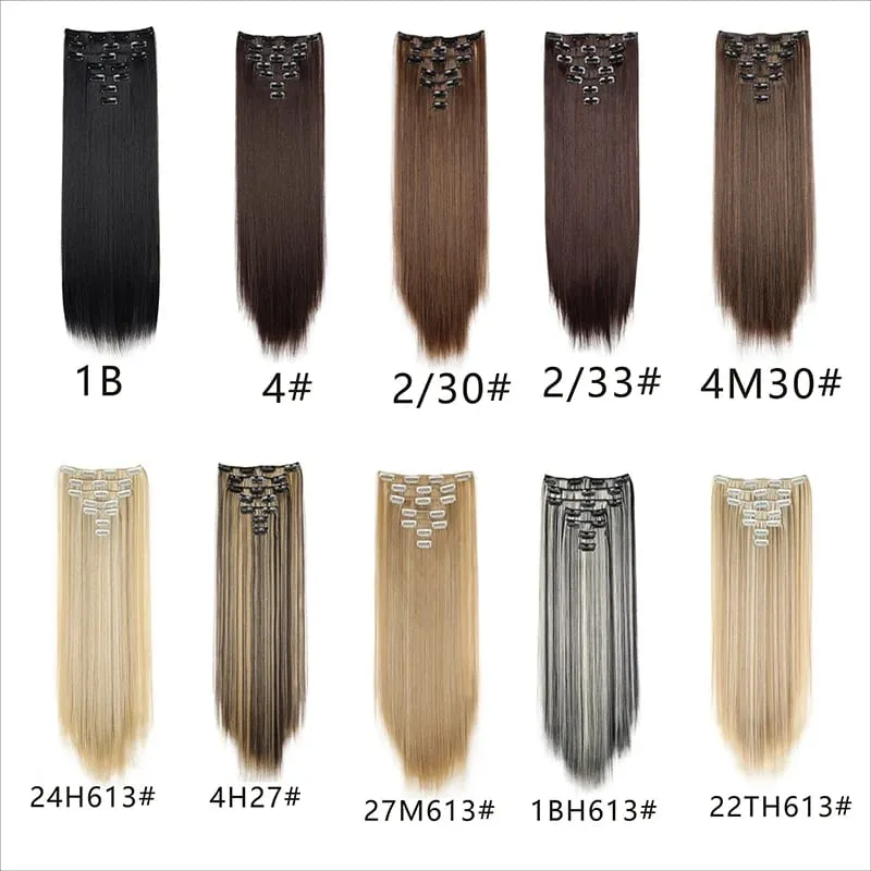 Synthetic 7 Pcs/Set Clip in Hair Extensions Natural Soft Hair Extensions 24 Inch Premium Long Straight Hairpieces for Women — image 2