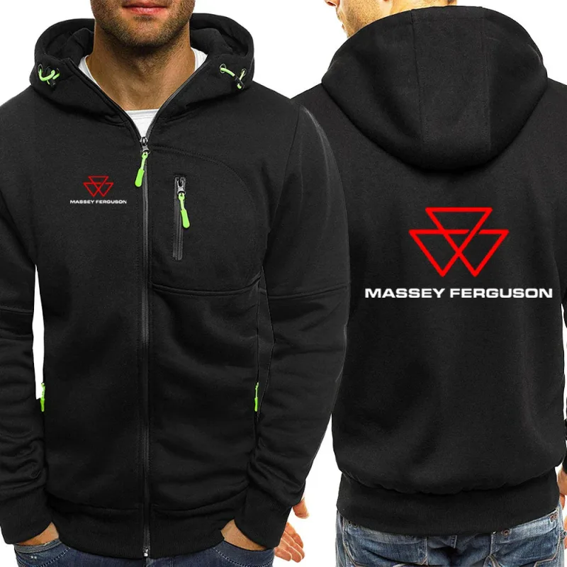 2025 Spring Autumn Massey Ferguson Print Popular Solid Color Zip Hooded Jacket Men's Trendy Comfortable Loose Drawstring Hoodies — image 3