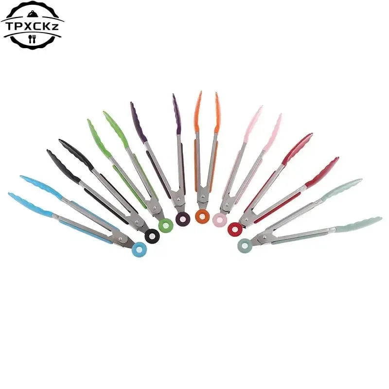 Silicone BBQ Grilling Tong Kitchen Cooking Salad Bread Serving Tong Non-Stick Barbecue Clip Clamp Stainless Steel Tools Gadgets — image 4