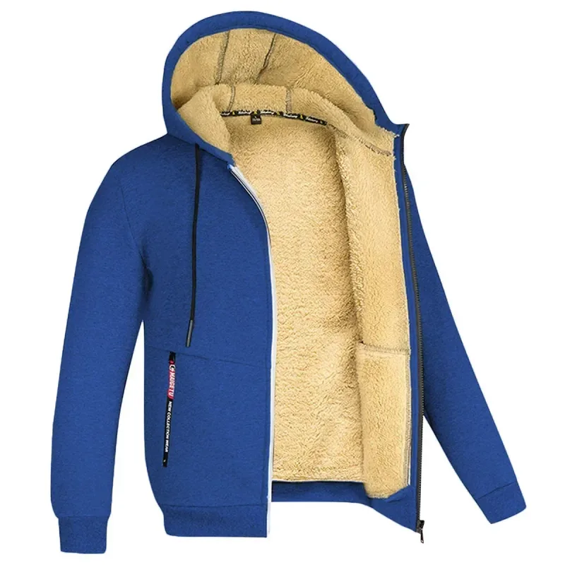 Men's Winter Warm Hoodies Sweatshirts Thickened Lamb Fleece Lining Hooded Jackets Windproof Zip Casual Hooded Sportwear for Men — image 8