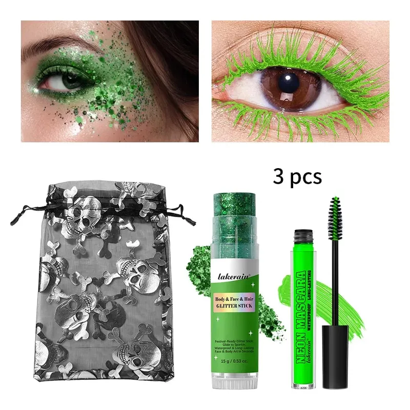 Halloween Eye Makeup Kit Purple Mascara Body Face Hair Glitter Stick with Drawstring Pouch Cosmetic Set Party Costume Festival — image 9
