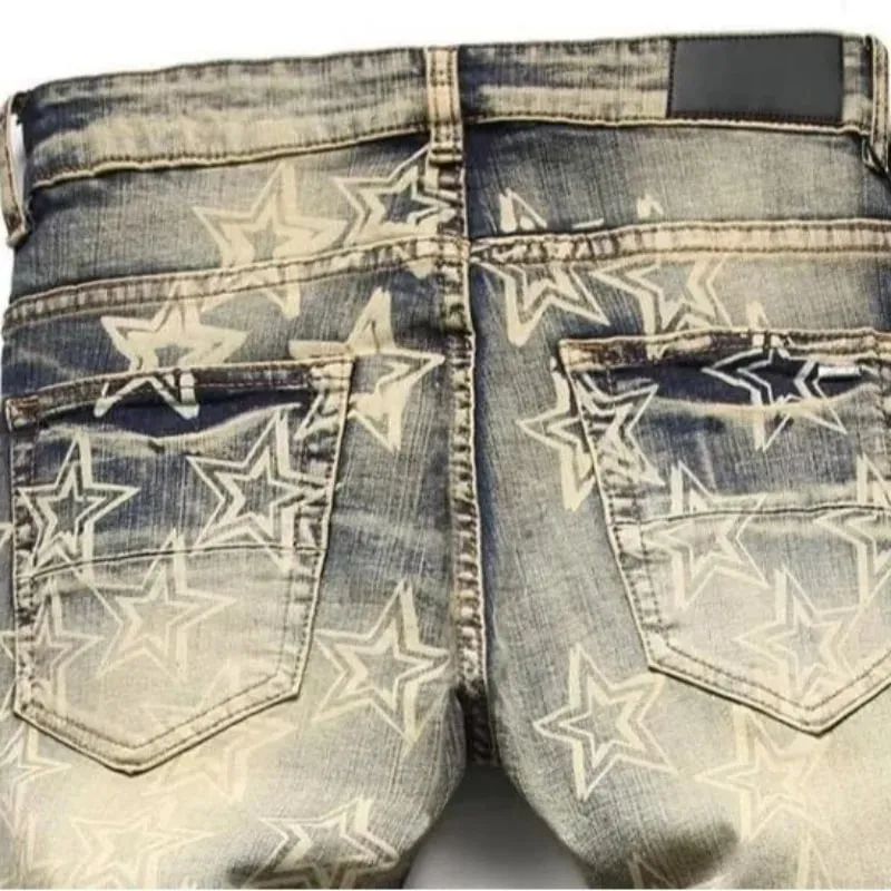 High street trendy brand new men's retro distressed distressed jeans patch slim fit leggings — image 4
