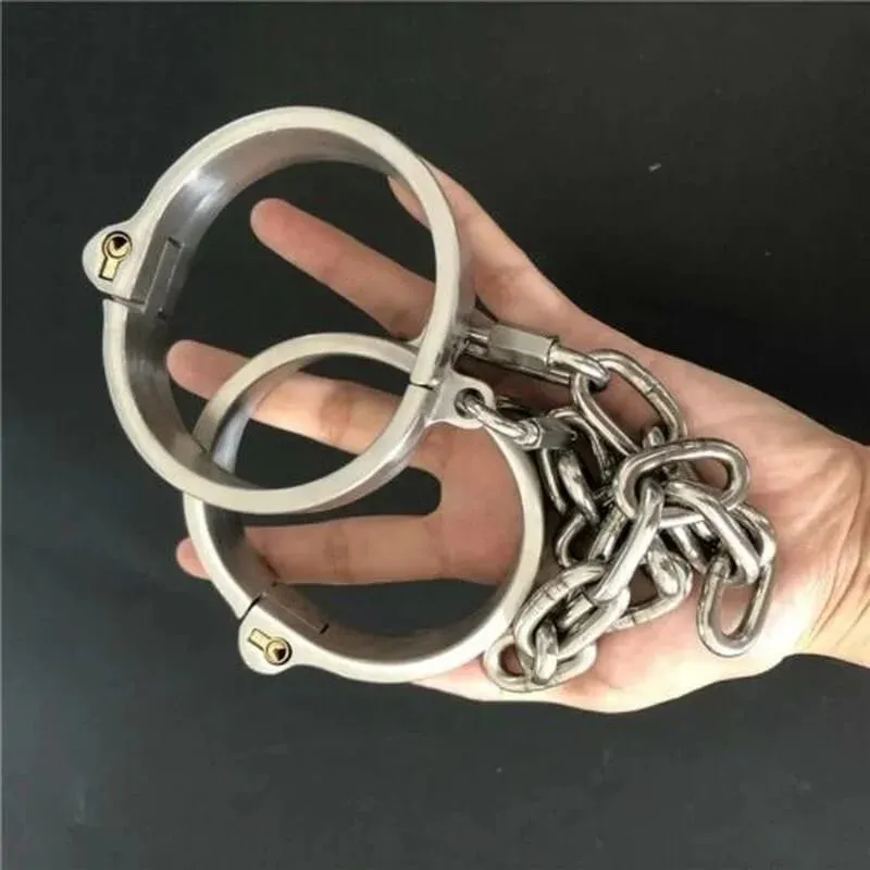 Stainless Steel Lockable Neck Collar Hand Ankle Cuffs Slave BDSM Tool Bondage Handcuffs Leg Irons Restraints Sex Toy for Couples — image 4