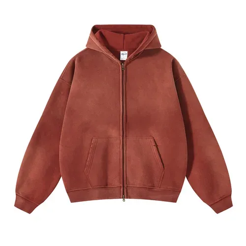 Heren Hoodies met ritssluiting Tie Dye Washed Dubbel oversized vest Sweatshirt Los Plus Pluche Gradiënt Heren Truien met capuchon Winter — image 11