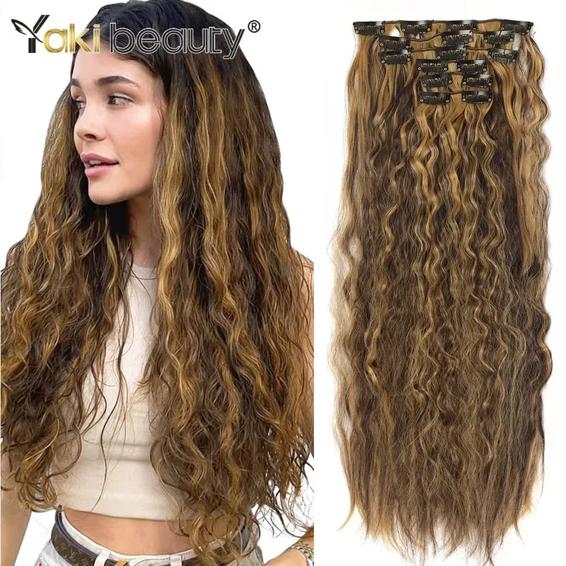 Synthetic Kinky Curly Clip-in Hair Extensions Super Long Water Wave Clip In Hair 160grams 4 Pcs Full Head Hair Pieces