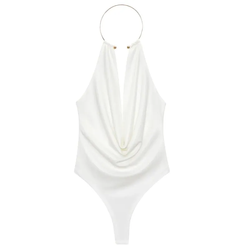 Brown Halter Bodysuit Women Summer Bodys For Sexy Women Off Shoulder Sleeveless Thong Bodysuit With Open Back Rave Bodysuit