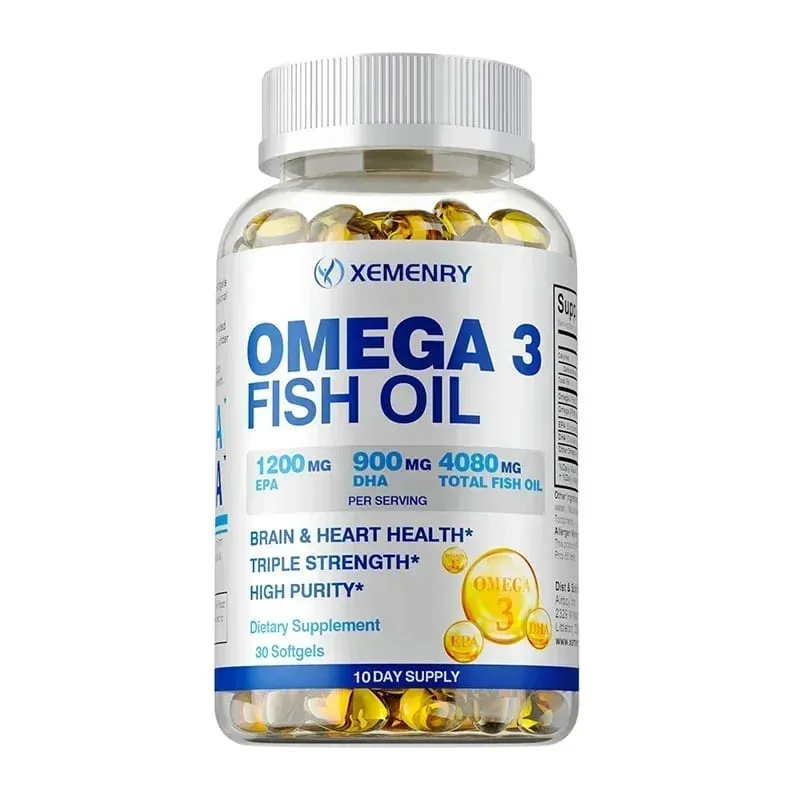 Omega 3 Fish Oil - Designed To Support Heart Brain Joints and Skin Rich in EPA DHA Vitamin E Non-GMO Food Supplement