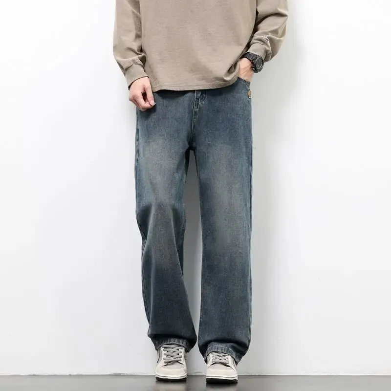 Spring Autumn New Men's Straight Vintage Fit Jeans Casual Trousers High Quality Male Korean Fashion Baggy Wide Leg Denim Pants — image 5