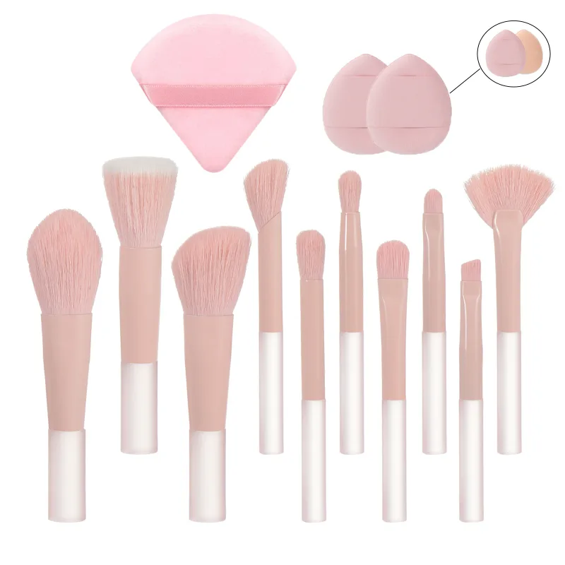 10 pink mini makeup brushes with storage bag foundation contouring brush eyeshadow brow brush - Makeup puff portable makeup — image 9