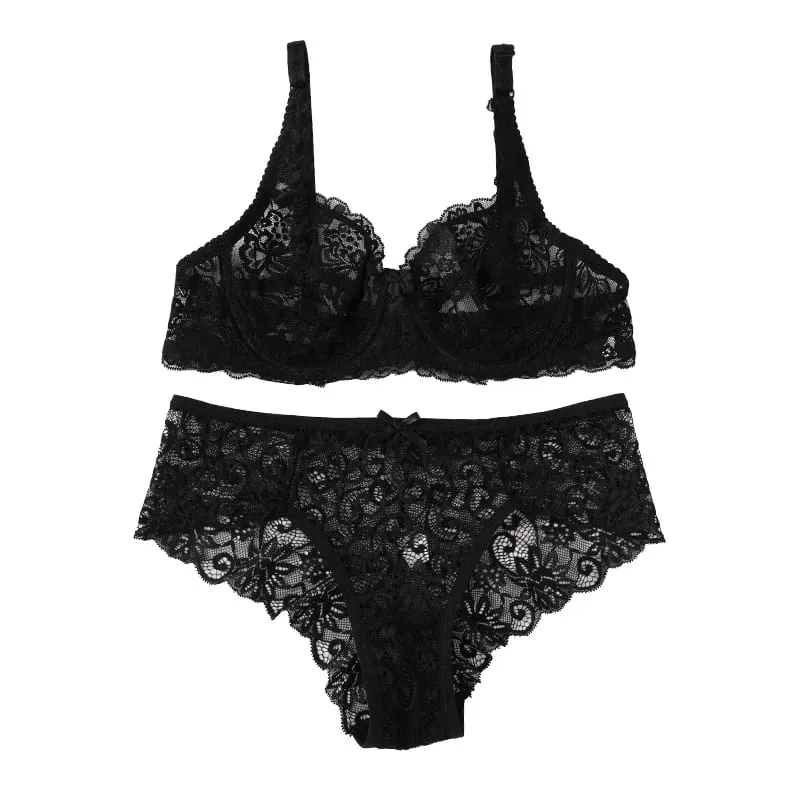 Ensemble de soutien-gorge Sexy en dentelle pour femmes, Push Up, sans coussinet, respirant, à armatures, culotte fine et solide, sous-vêtements, Lingerie exquise pour tous les jours — image 8