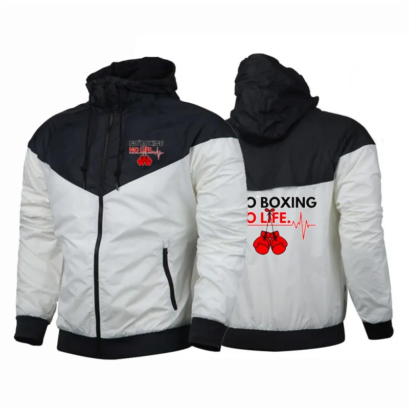 2025 No Boxing No Life Gym Men's Spring and Autumn Thin Windproof Casual Hooded Color Matching Fashion Printing Windbreaker Coat — image 10
