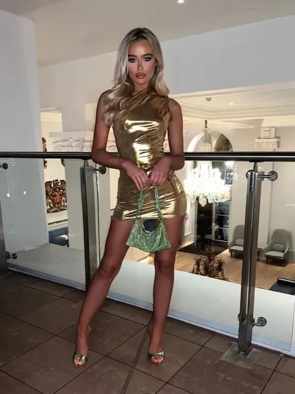 Sexy One Shoulder Bodycon Dresses For Women Solid Irregular Skinny Mini Dress Female Party Nightclub Buttocks Short Gown Vestido — image 4