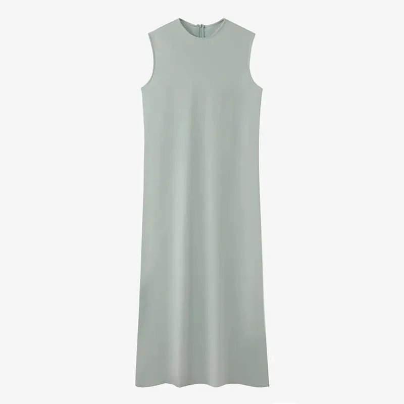 Pakaian wanita AS 2024 high Stretch ribbing tertutup muat bahagian atas + Set padanan gaun Satin Matte Maxi (penghantaran dalam masa 1 hari)