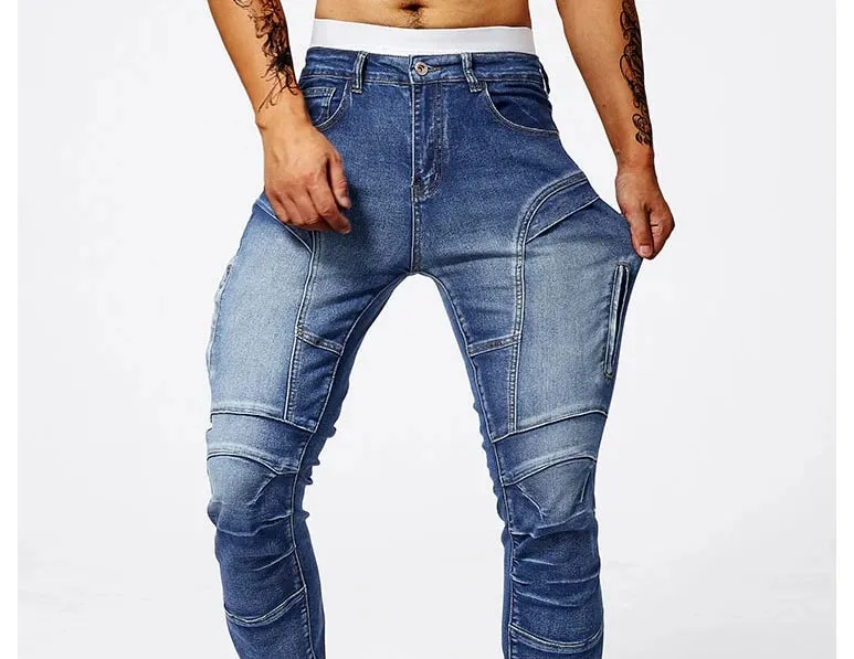 Two tone distressed patchwork jeans for men trendy jeans for summer thin straight leg pants slim fit small leg distressed jeans
