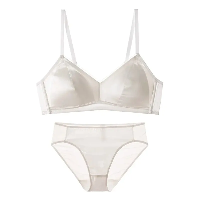 SuyaDream Women Silk Bra Set 93%Silk 7%Spandex Thin Mold Cup Wire Free Underwears 2023 Comfortable Intimates White Black — image 10