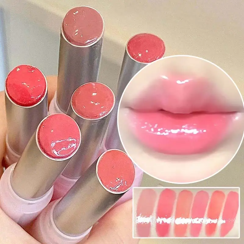 Mirror Glass Solid Lip Gloss Water Light Round Tube Lasting Moisturizing Lipstick Natural Nude Peach Tint Jelly Lip Glaze Makeup — image 2