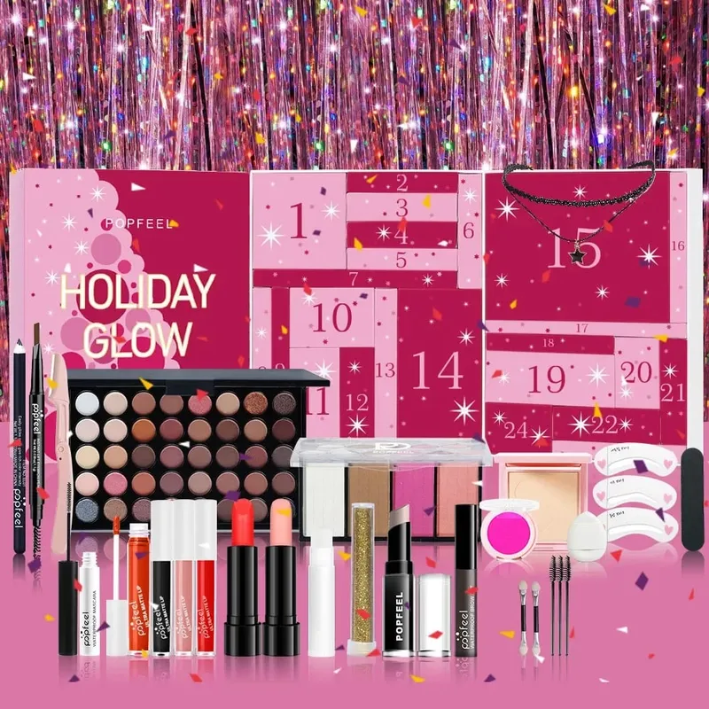 Christmas Countdown Makeup Set Lipstick Eye Shadow Cosmetics 24-Piece Holiday Beauty Advent Calendar Gift Box for Women Girls