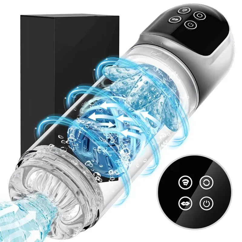 New LCD Automatic Rotation Male Masturbator Sucking Licking 6s Vacuum Penis Pump Water SPA Real Pocket Pussy Sex Toys For Men 18