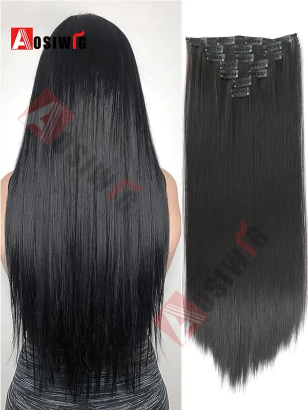 18-32Inch 16 Clips in Hair Extensions Long Straight Hairstyle Synthetic Blonde Black Hairpieces Heat Resistant False Hair Daily — image 8