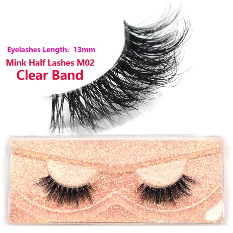 Demi-cils naturels 3D en vison, courts, duveteux, vaporeux, bande croisée, doux, Extension, maquillage — image 44