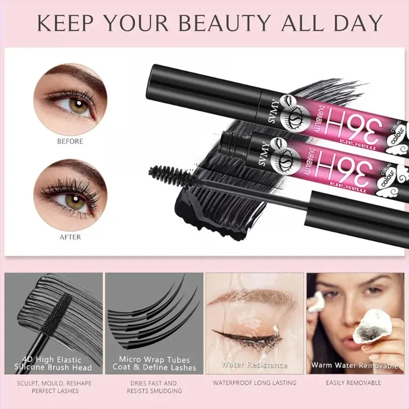Fiber Mascara Sort Tyk Krøllet Holdbar Vandtæt Svedtæt forlængende Mascara Volumiserende Naturlig Eye Lash Extension Makeup — image 5