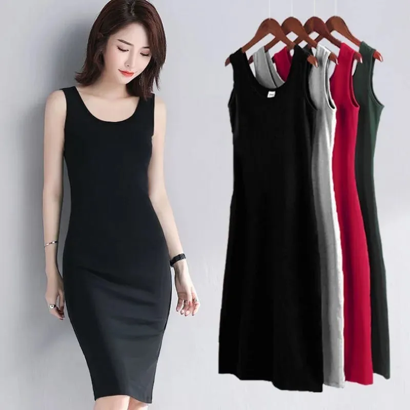 Plus Size Solid Long Dress Korean Fashion Camisole Sleeveless Sexy Women's Dresses Summer Casual Y2k Oversized All-match Skirt