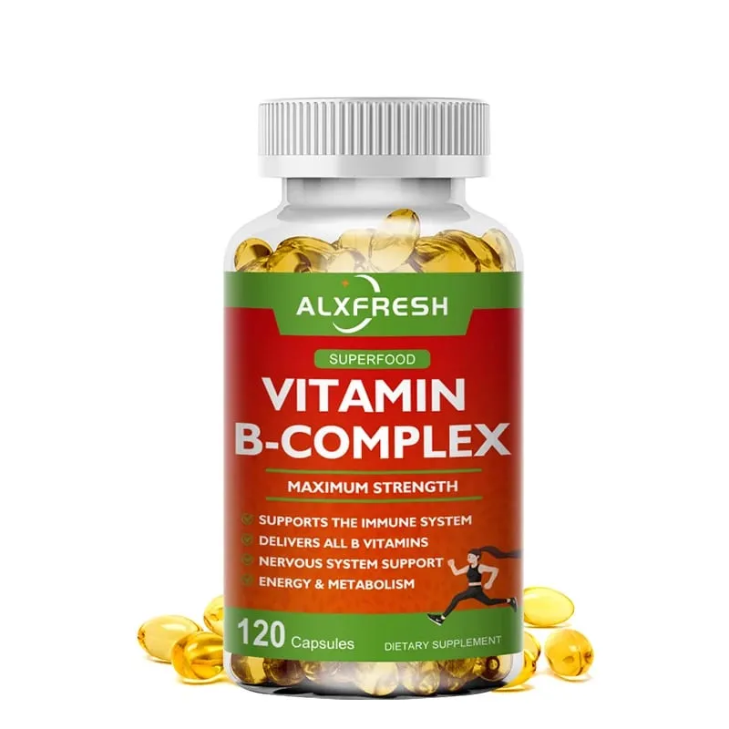 Alxfresh B-Complex Vitamin Supplements (B12 B1 B2 B3 B5 B6 B9 Folic Acid &Biotin) Immune & Energy Support