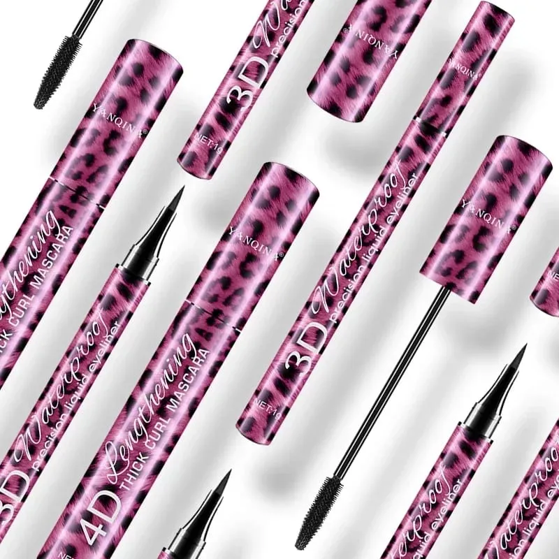 Bút Kẻ Mắt Dạng Lỏng Bút Chì + 4D Bộ Mascara Chống Thấm Nước Mỹ Phẩm Kẻ Viền Mắt Dày Uốn Mascara Bút Chì Kẻ Lông Mày Mắt Trang Điểm