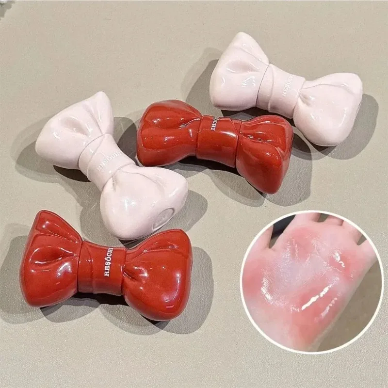 Bow Tube Jelly Mirror Lip Gloss Tomato Red Moisturizing Lip Tint Watery Glass Glossy Waterproof Lip Glaze Plump Lips Cosmetics