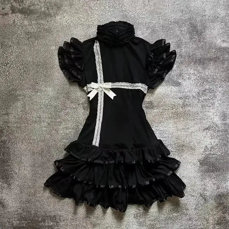 Estate Y2k dolce nero Lolita abito donna abbigliamento casual giapponese Kawaii abito da sera abbigliamento da festa capispalla Vintage Chic Nuovo